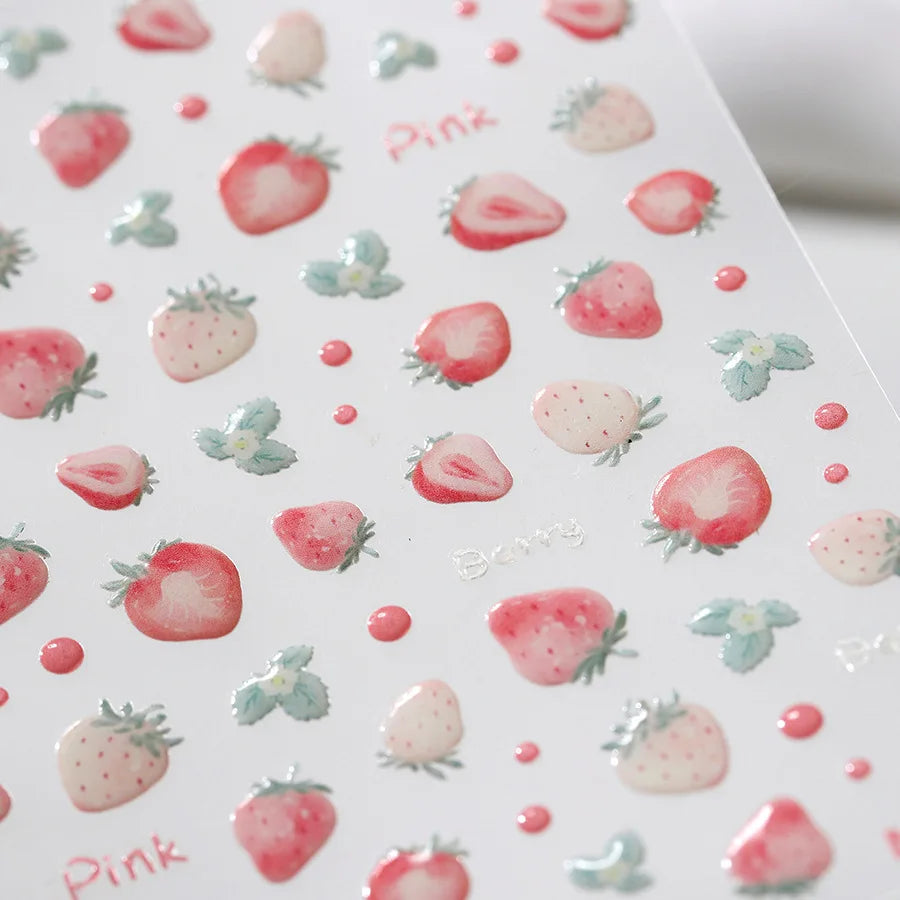 Juicy Red Jelly Tomato Nail Art Sticker Cute Bowknot Glitter Star Kawaii 5D Fruit Self Adhesive Nail Art Decals for Summer DIY