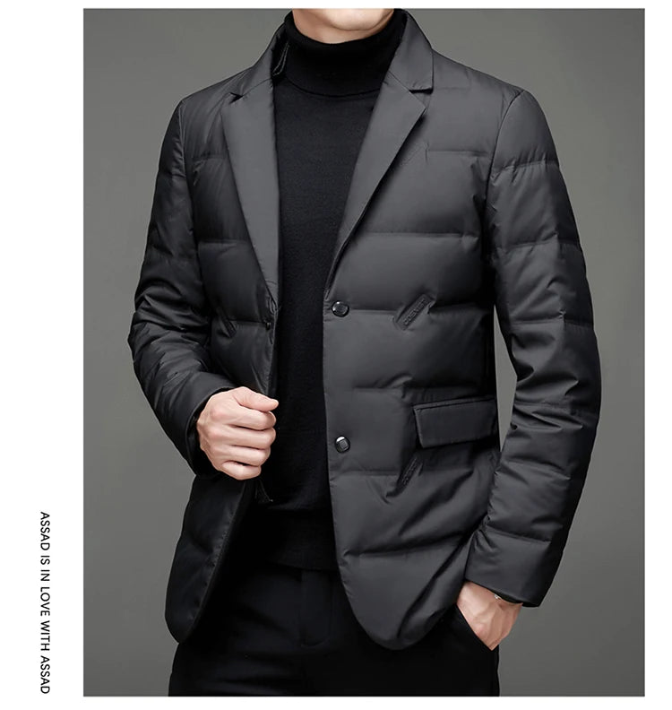 Winter New Style 90 White Duck Down Men's High-End Quality Scarf Collar Casual Suit Jacket