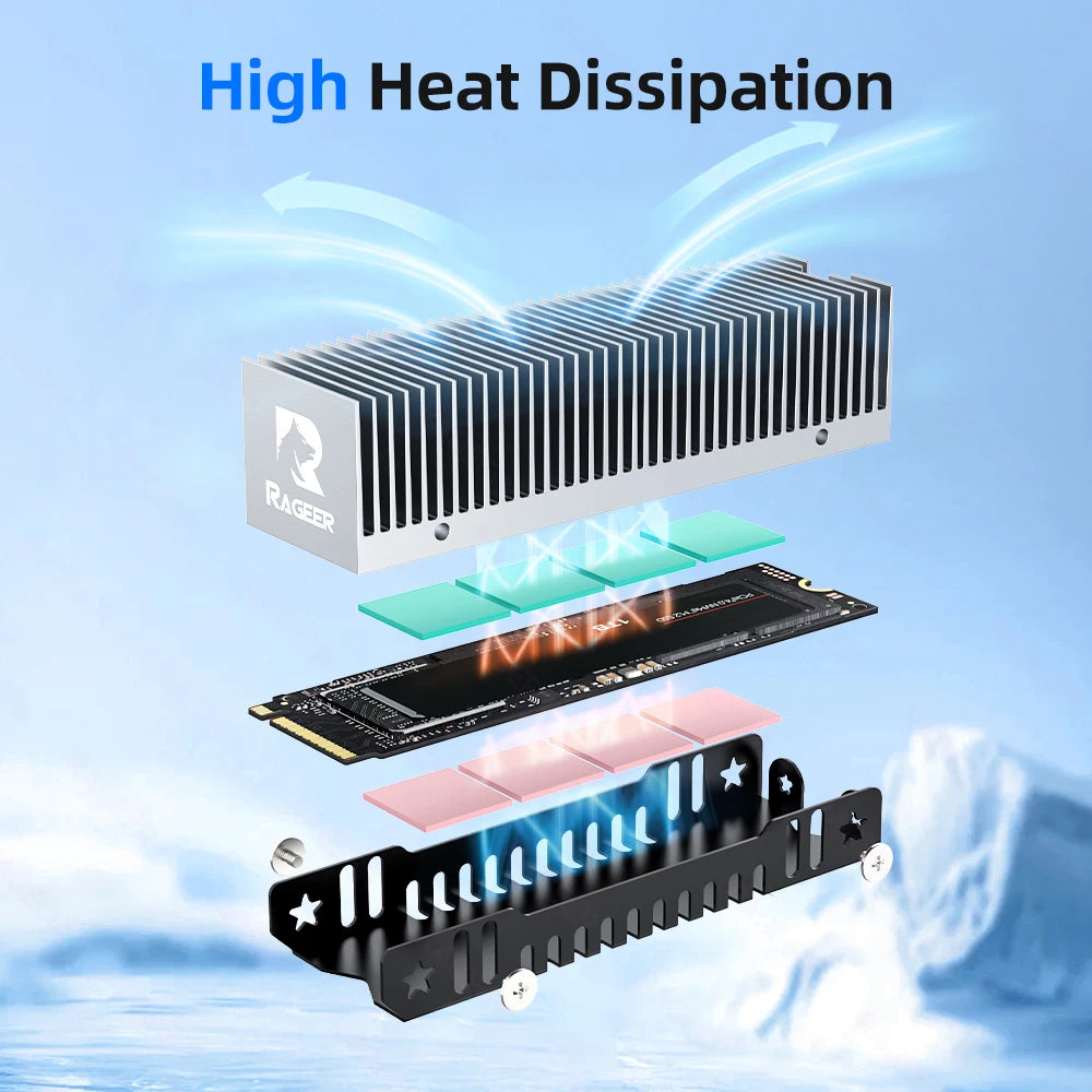 RAGEER M.2 SSD Cooler, Heavy Duty Aluminum Convection Heat Sink, NVME NGFF Cooler,  FrostBlade 1 Passive Heat Sink with 38 Fins