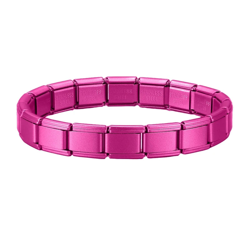 Stainless Steel Purple Rose Pink Black Champagne Gold Color Italian Charms Bracelet Colorful 9mm Width Bangle Men Women Jewelry