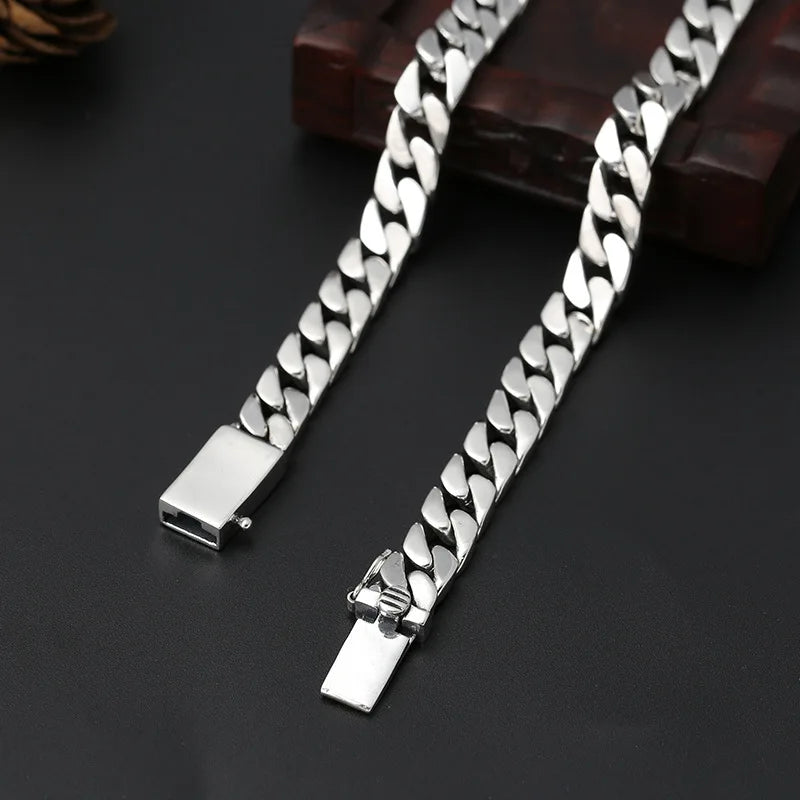 100% S925 Sterling Silver Bracelet 8MM Punk S925 Silver Jewelry Never Fade Carry Certificate Men Women Jewelry Gifts