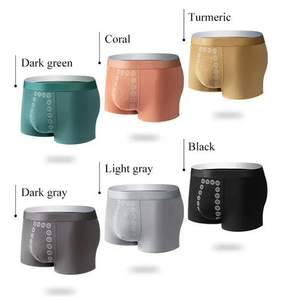Men’s Boxer Shorts Non-Marking Mid Waist Anion Technology Comfort Underwear Breathable Massage Design Black Men’s Underpants
