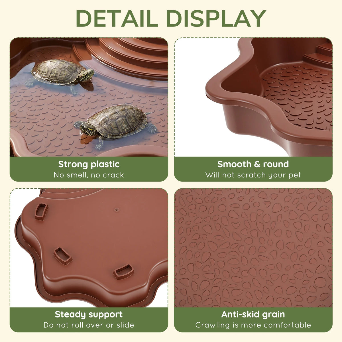 Turtle Bathing Pool Plastic Reptile Water Bowl with Ramp Non Slip Feeding Tray for Tortoise Gecko Frog Snake Terrarium Decor