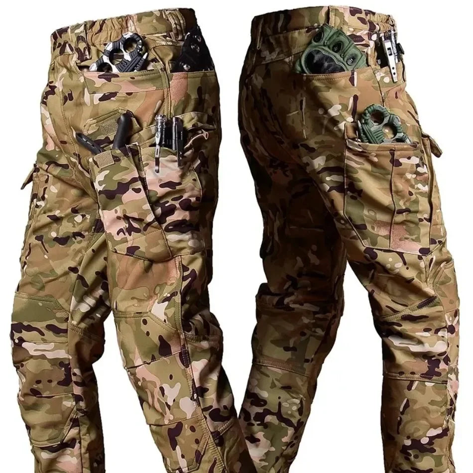 Winter Tactical Pants Men Shark Skin Soft Shell Cargo Trousers Outdoor Multi-pocket Windproof Waterproof Combat Pant S-4XL
