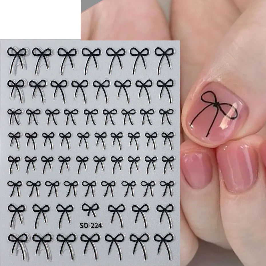 8pcs Mixed Color Bow Nail Art Stickers 3D Cute Red Black Pink bowknot Nail Charms Foils Y2K Gold Laser Effect Bow Manicure Decor