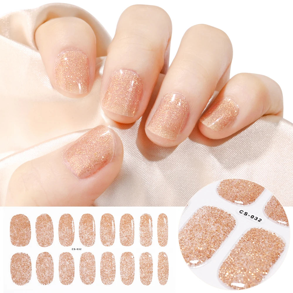 1Sheet Cured Gel Nail Strips Sticker Long-Lasting Nail Polish Strips Wraps Full Cover Gel Nail Art Stickers UV/LED Lamp Required