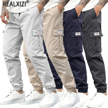 Spring Men's Casual Cargo Pants Men Outdoor Jogging Elastic Waist Drawstring Sweatpants Loose Overalls Trousers Clothing