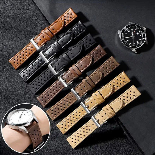Breathable Leather Strap Men Women Universal Cowhide Watchband Business Wristbelt Band Sport Bracelet Accessories 18mm 20mm 22mm