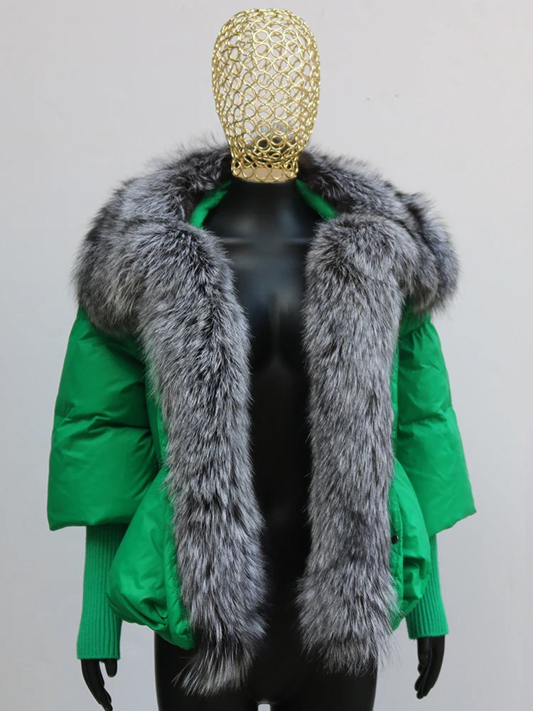 2024 Winter Women Warm Coat Oversized Real Fox Fur Collar Thick Luxury Outerwear New Fashion 90% Goose Down Jacket