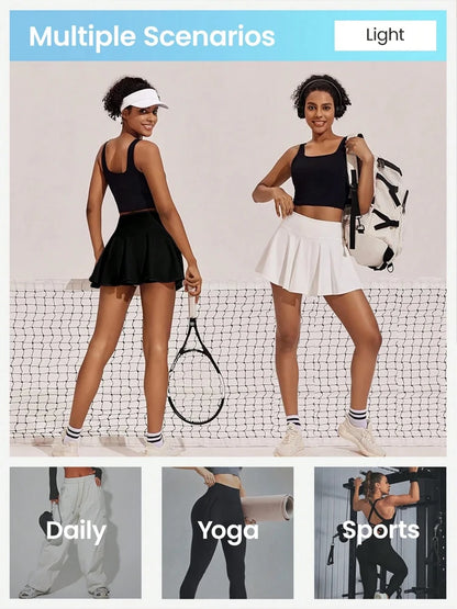 Women's Seamless High Waisted Tennis Style Pleated Skirts With Inner Pocket Breathable Quick Drying Sports Yoga Golf Skirt Short