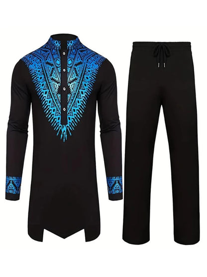 Muslim Robe Pattern Printing Black White Yellow Navy Blue Long-Sleeved Trousers The Traditional Dress of Arab Men 3D