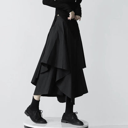 Women Skirts Gothic Irregular Skirts Pants Women High Waist White Black Long Skirts Female Pleated Skirts Culottes Women Clothes