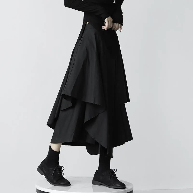 Women Black Skirts Japanese Gothic Irregular High Waist Pleated Skirt Pants for Women Vintage Cargo Skirts Female Clothes Ladies