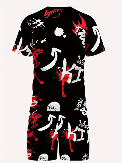 The 2025 summer new men's set features street casual fashion sportiness softness breathability and 3D printing