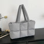 Women Tote Handbags Quilted Plaid Bag Retro Trendy Checkered Waterproof Shoulder Bag Solid Color Winter Soft Large Capacity Bags