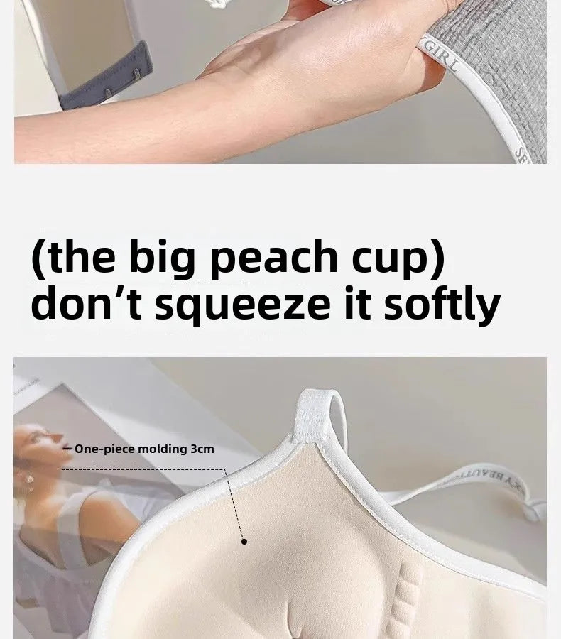 6cm Thickened Push-Up Bra for Small Chest Wireless No Steel Ring Letter Print Adjustable Straps Anti-Slip Pads Seamless Lingerie