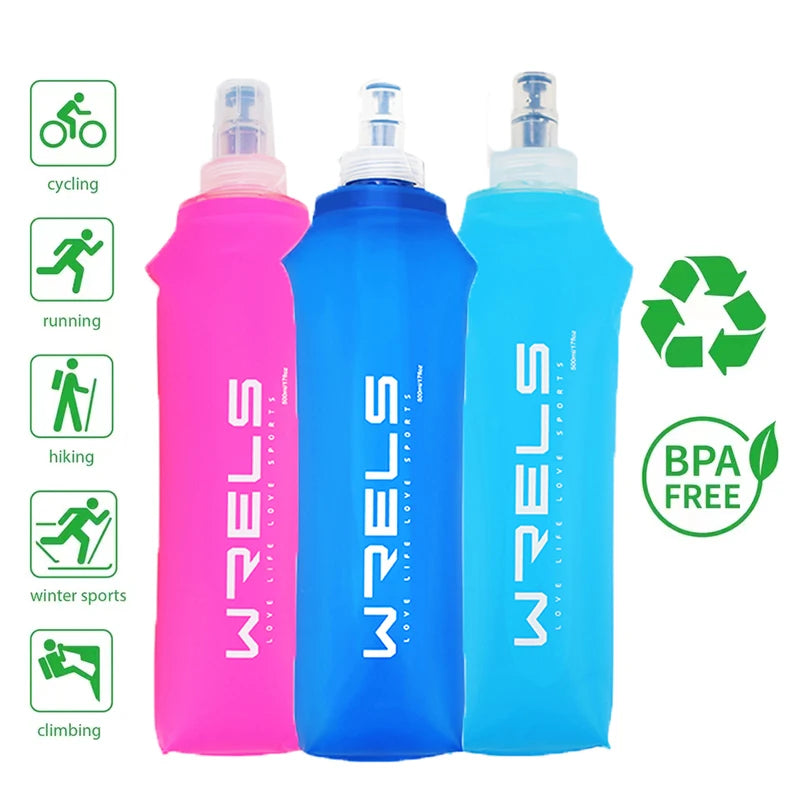 WRELS Outdoor Collapsible Silicone Bite Size Water Bottle Running Camping Hiking Travel Convenient Water Bottle 150ml 500ml 250m