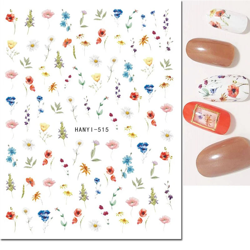 3d Nail Art Decals Elegant White RoyalBlue Roses Flowers Adhesive Sliders Nail Stickers Decoration For Nail Manicure
