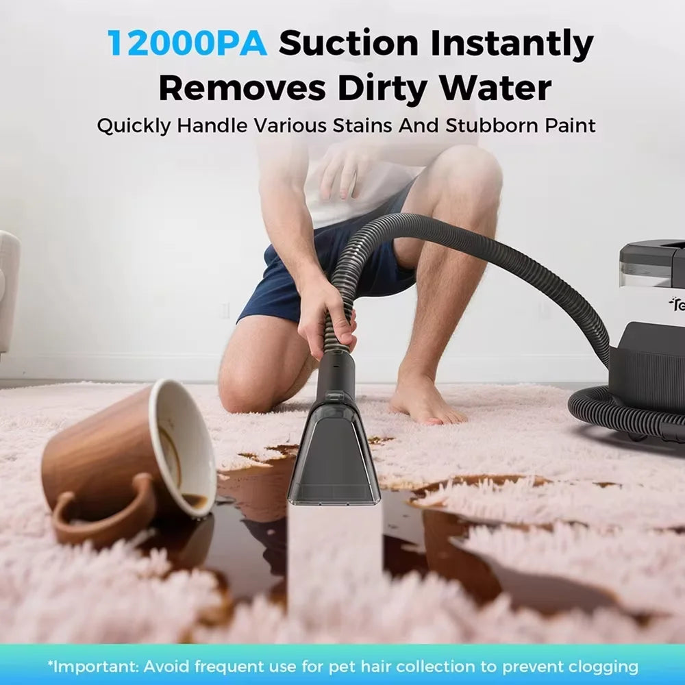 Teendow C6 MAX Powerful 3-in-1 Upholstery & Carpet Cleaner – 1650W Steam, 12000Pa Suction, Dual Tanks, Pet-Friendly Design