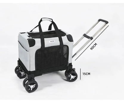 Large Wheel Breathable Pet Rolling Carrier Large Capacity Travel Bag For Two Cats Dogs Portable Car Pet Stroller