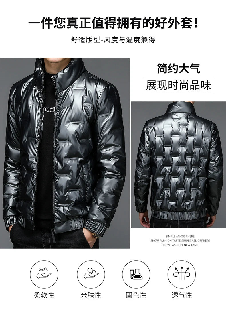 80%  White Duck Down Coat 2024 Trendy Fashion Winter Stand Collar Warm Sport Jacket Men's Thermal Thick Outwear