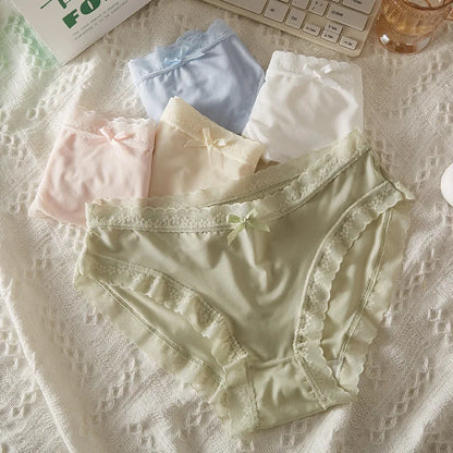 4 PCS/PACK Solid Color Women's Panties Mid-Waist Breathable Comfort Sexy Antibacterial Lace Innerwear