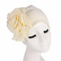 Fashion Women Big Flower Turban Hat Solid Color Elastic Cloth Head Cap Muslim Head Wraps Caps Lady Bandana Hair Accessories