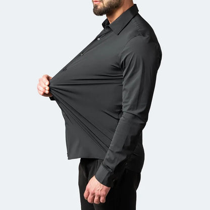 Men's long-sleeved shirt made of elastic fabric, wash-and-wear wrinkle-resistant business casual, silky smooth, pure color shirt