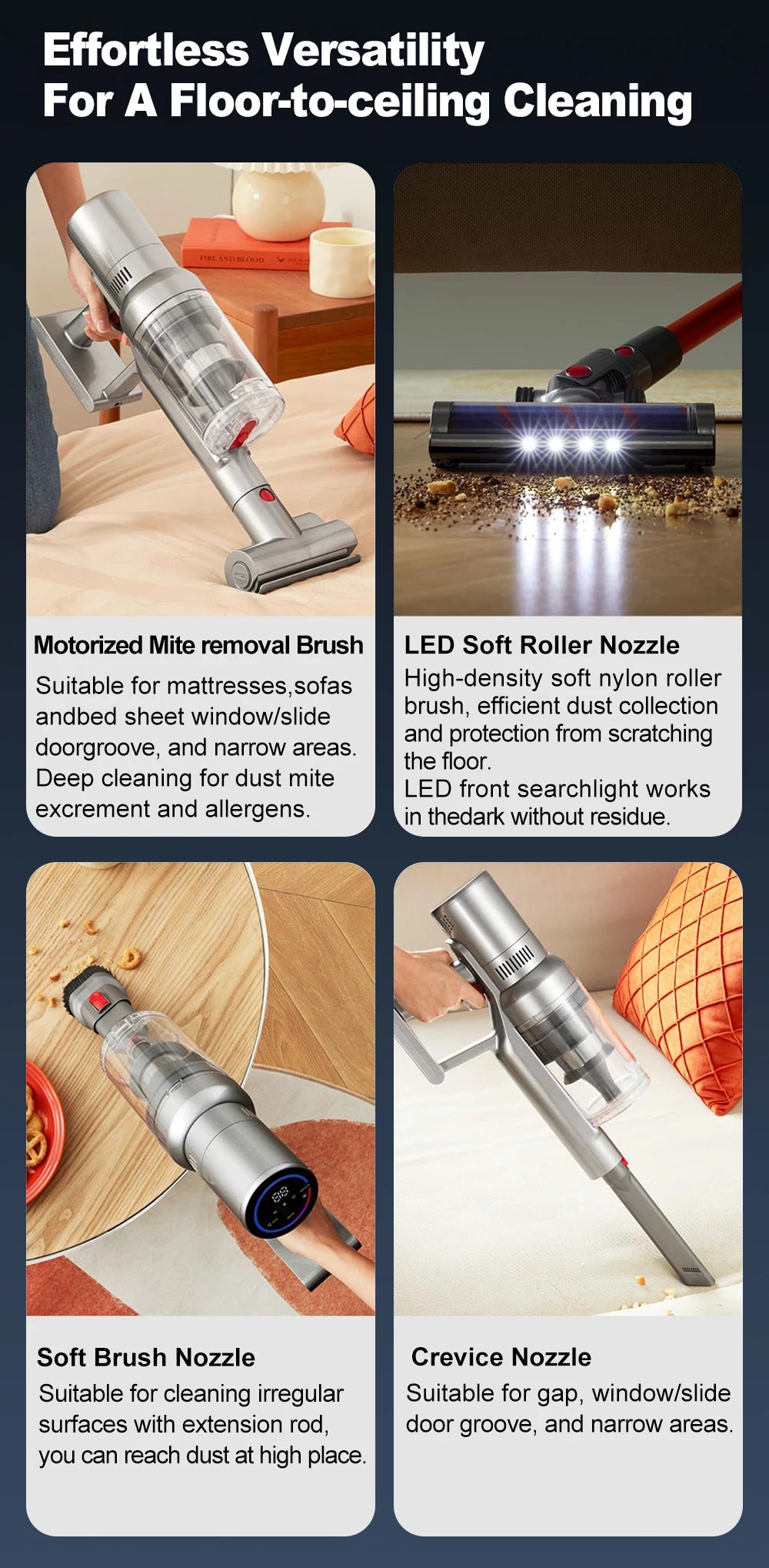 ABIR VC205 Cordless Handheld Vacuum Cleaner ,27000PA,Smart Dust Detction, Big Touch Screen,WithSmart Vacuum for Pet Home