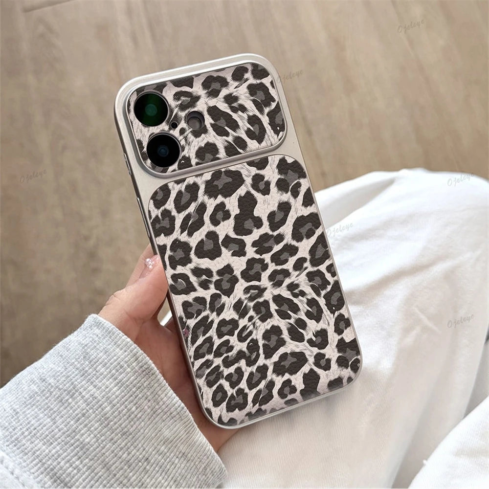 Luxury Leopard Print Cortex Leather Phone Case For iPhone 17 Pro Max 12 13 14 15 16 11 Cases Shockproof Bumper Back Cover Funda