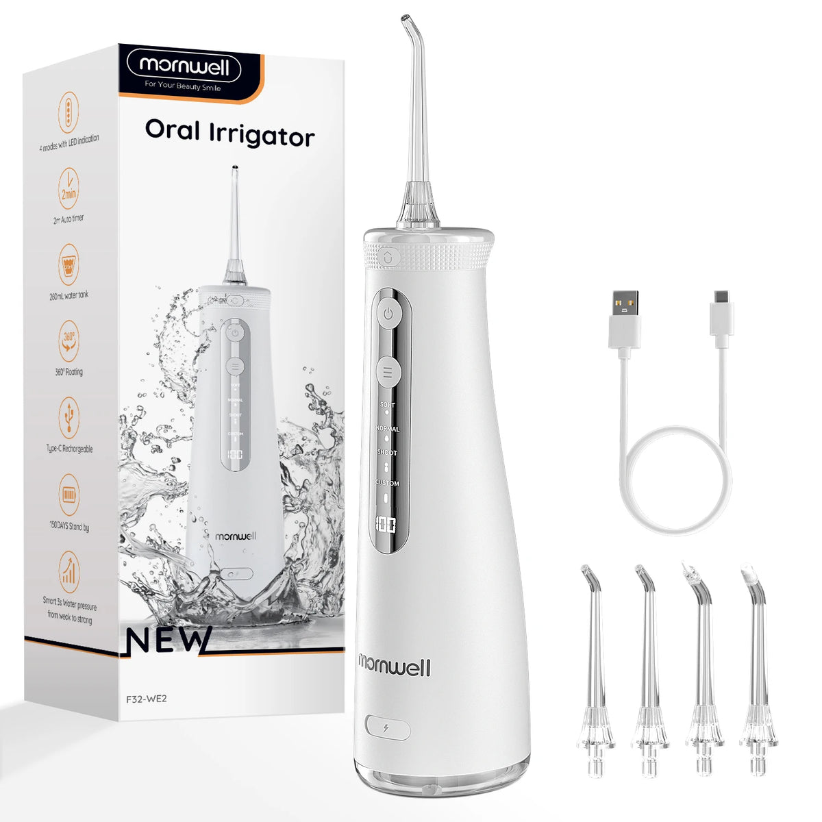 Mornwell F32 Water Floss Oral Teeth Whitening Home Appliance Sonic Water Flosser 260ML Tank Teeth Cleaner Oral Water Jet