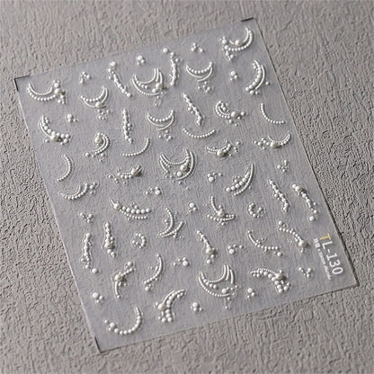1pcs 5D Diamond Japanese White Lace Bow Nail Art Stickers Pearl Rhinestones Nail Decoration Adhesive Decals Slider DIY Accessory