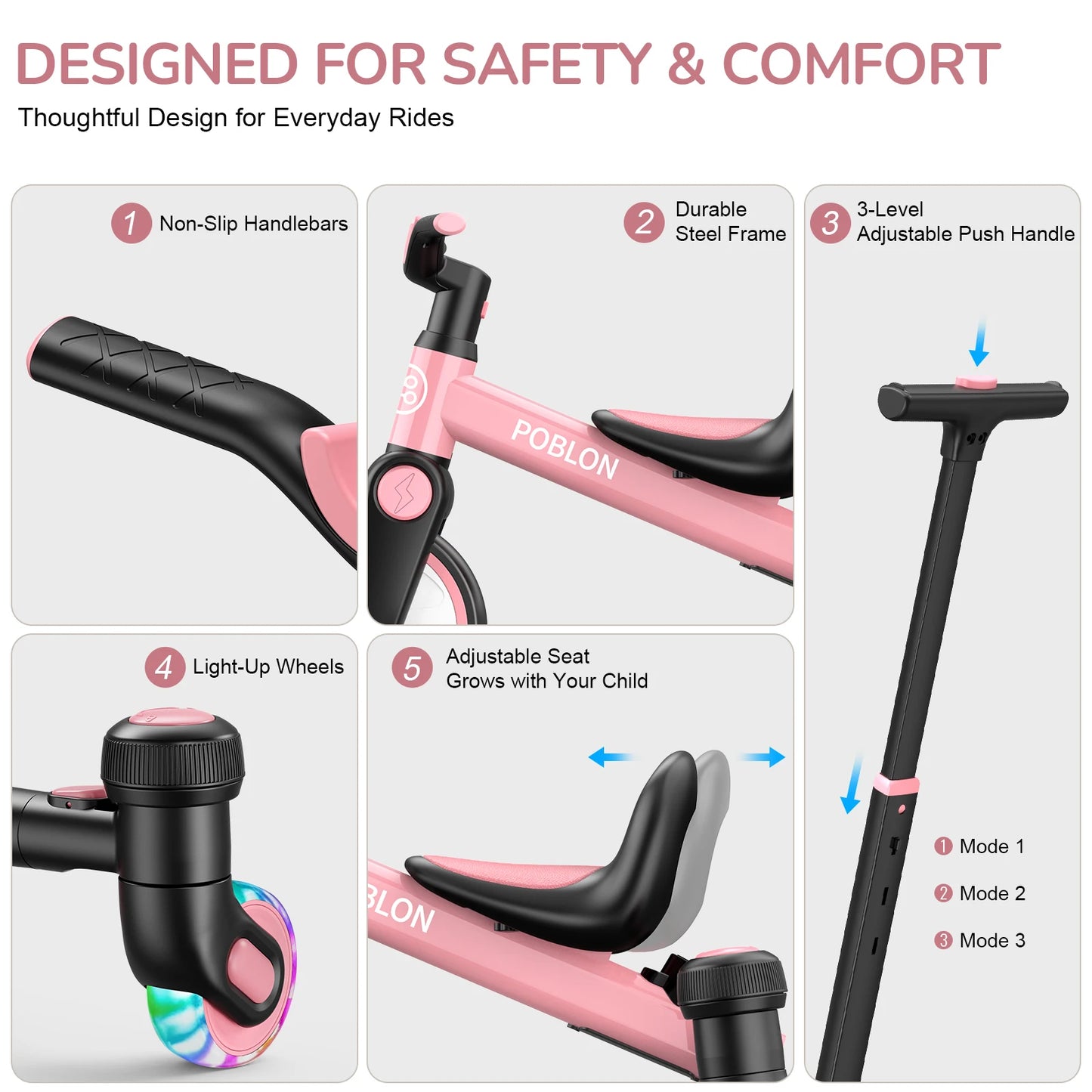 3-IN-1 Toddler Tricycle For 1.5-5 Years Old Drift Trike With 360° Spin Light Up Wheels Adjustable Seat Strong Frame Easy Assembly 3 Ride Modes Toddler Bike For Boys And Girls Indoor Outdoor Use White Pink Black Red