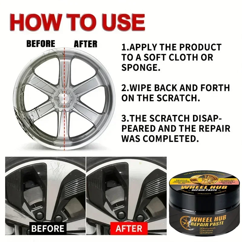 Car Wheel Hub Scratch Refurbishment Paste, Tire Rim Scratch Paint Repair Paste - Aluminum and Steel Rings Dent Restore Care/93x*