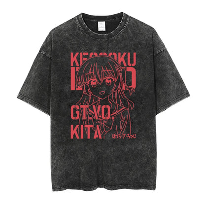 Men Oversized Printed Tshirts Bocchi Club Music Band Anime Bocchi The Rock Cotton Tops Creative Crew Neck Tees Washed TShirt
