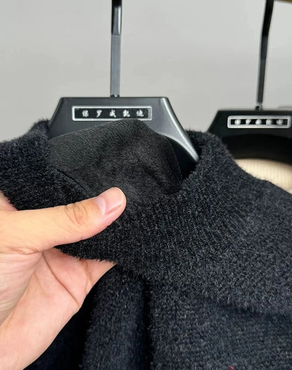 High end brand velvet sweater men's new designer fashion exquisite pony embroidery winter thick warm round neck knitted pullover