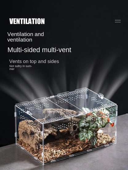 Durable Acrylic Reptile Habitat Anti-Escape Multiple Size Spider Feeding Case Clear Arboreal Lizard Breeding Box for Chameleon
