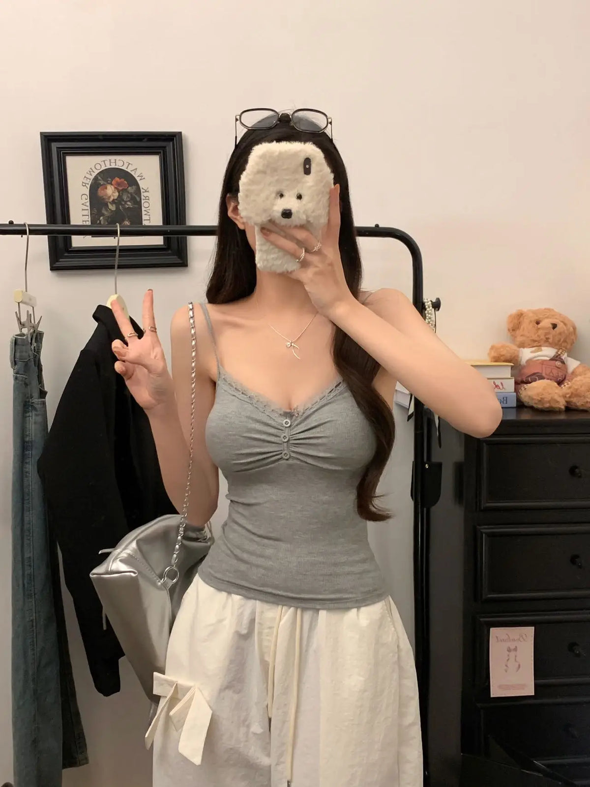 Pure Desire Sexy Lace Splice Strap Vest Women's Inner Wear Slimming Matching Top Trendy Tube Top Cotton Blend Elastic Fiber