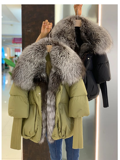 2024 Winter Women Warm Coat Oversized Real Fox Fur Collar Thick Luxury Outerwear New Fashion 90% Goose Down Jacket