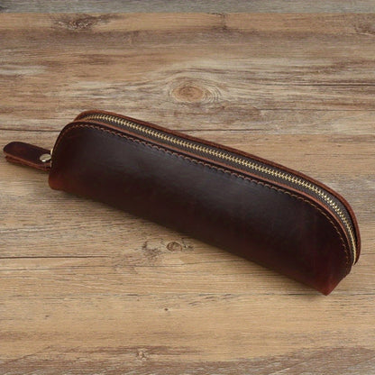 Vintage Leather Pencil Bag Simple Stationery Hoder Pen Case Storage Bag Zipper Pencil Pouch Glasses Box School Supplies