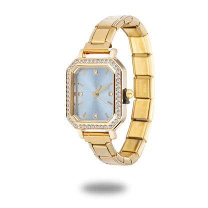 Fashion High Quality Men Women's Stainless Steel Square Round Shiny Zircon Watch Bracelet For Friend Birthday DIY Jewelry Gift
