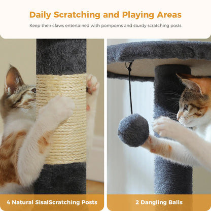 Multi-Level Cat Tree for Indoor Cats Large Cat Tower with Cozy Condo Hammock Sisal Scratching Posts Cat Scratchers Bed Cat Toys