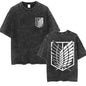 Anime Attack on Titan Vintage Washed Print T-shirt Mikasa Ackerman Eren Jaeger Wings of Freedom Logo Mens Summer Cotton T-shirts