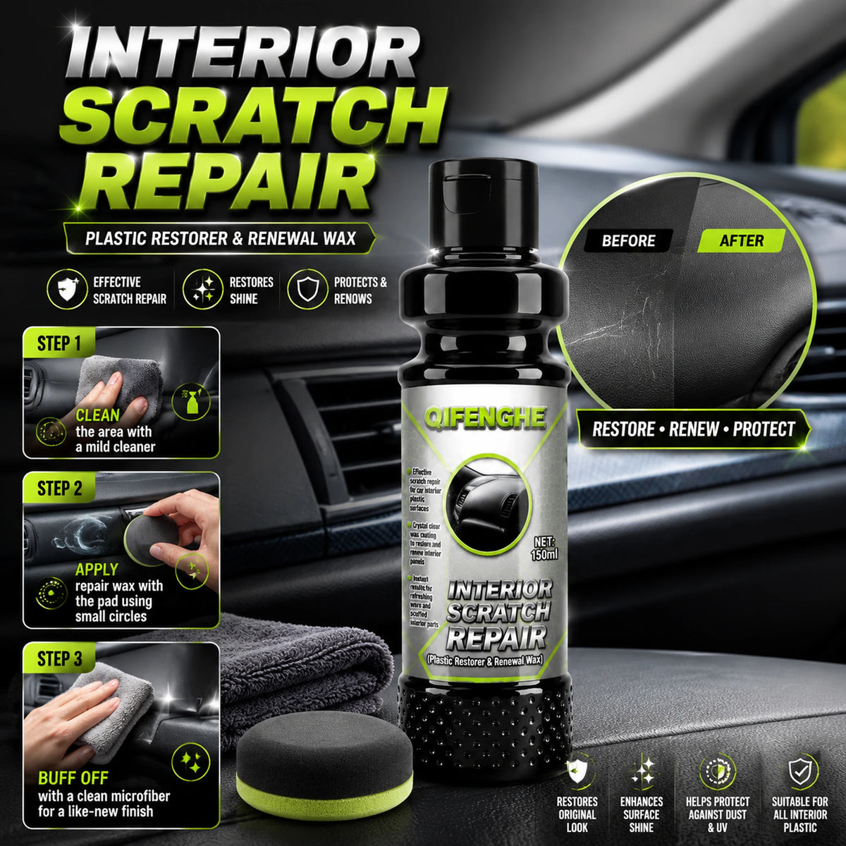 150g 2-in-1 Plastic & Rubber Restorer Paste, Multi-Purpose Car Interior Exterior Care Cream, Scratch Remover Anti-Aging Fade Pre