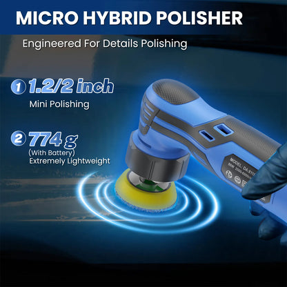 Cordless 12V Mini Car Polisher Wireless Auto Waxing Buffing Machine with 1/2/3 Inch Polishing Pads Kit for Car Detailing