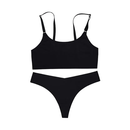 2026 Hot Sale High Quality Latest Design Us Size Stylish Solid Ice Silk Seamless Wireless Bras And Women Underwear Set