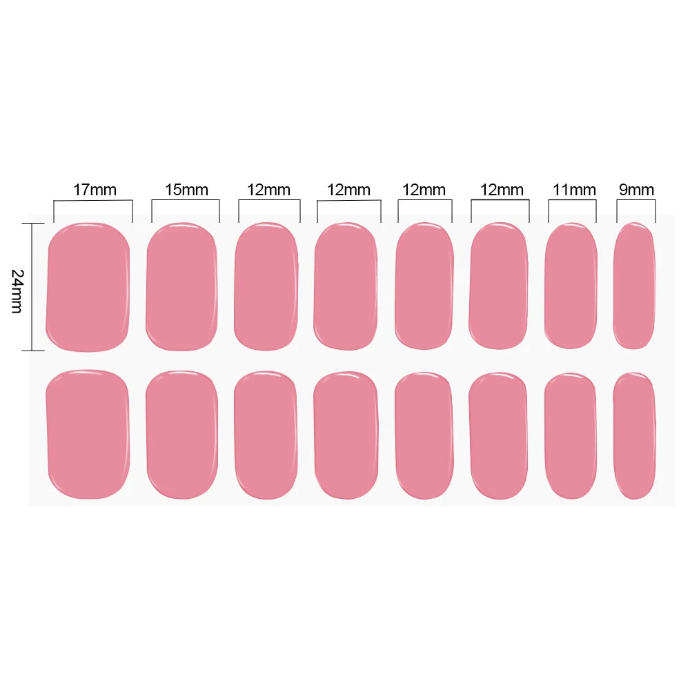 16Tips French Semi-Cured Gel Nail Wraps Sticker Pure Color Full Cover UV Gel Nail Polish Wraps Long-Lasting Nail Extension Decal