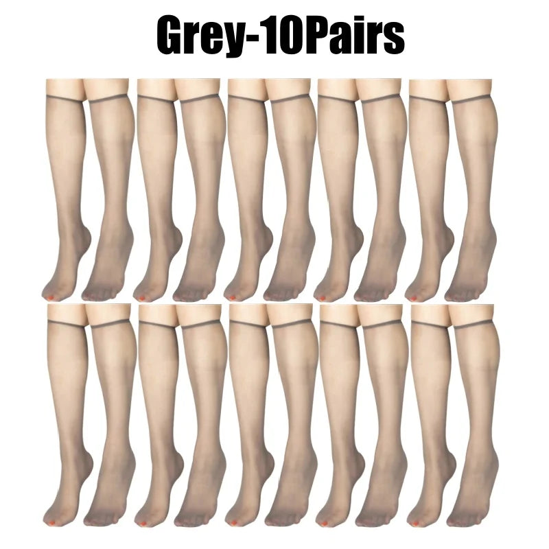 Summer Ultra-Thin Korean Style Invisible Thigh-High Socks Nude Seamless Mid-Calf Short Socks for Women Anti-Snag Sheer Stockings