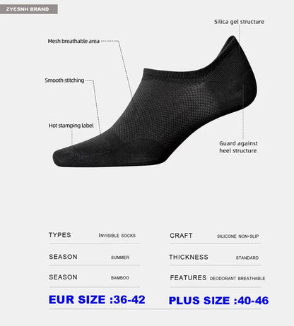 10Pairs Bamboo Socks Thin Summer Men's Invisible Socks Absorbent Deodorant Harajuku Bamboo Fiber Mesh Short Sock Black Plus Size