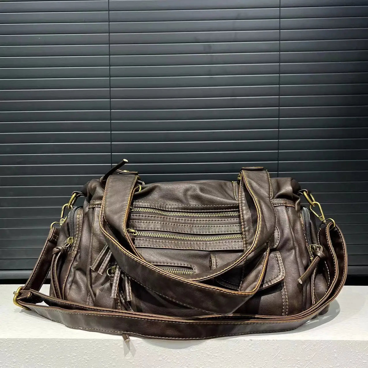 Y2K Hot Girl Single Shoulder Crossbody Bag Vintage Washed Leather Motorcycle Bag Large Capacity Multi Pocket Bag